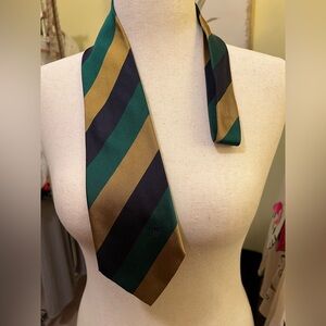 Classic Green and Gold Striped Men's Silk Tie for Azimut Yachts EUC